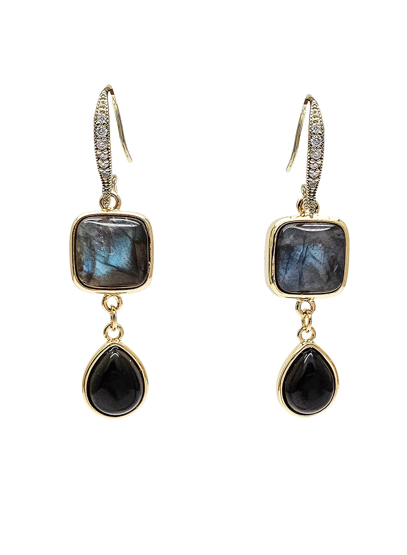 Labradorite With Teardrop Obsidian Earrings PE003-0