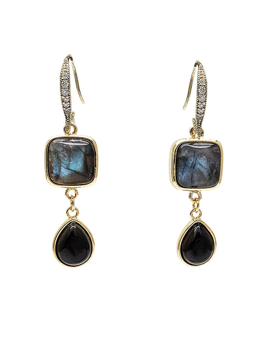 Labradorite With Teardrop Obsidian Earrings PE003-0