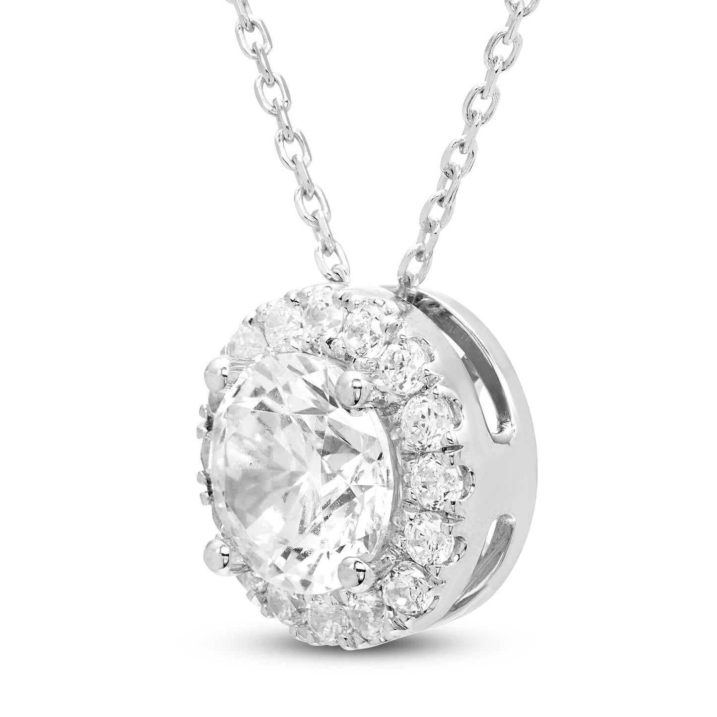 2.00 CTW AGI Certified Lab-Grown Diamond Halo Pendant Necklace in 14kt White Gold-1