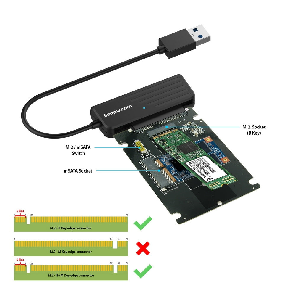 NNEDSZ SA225 USB3.0 to mSATA  M.2 (NGFF B Key) 2 In 1 Combo Adapter-1