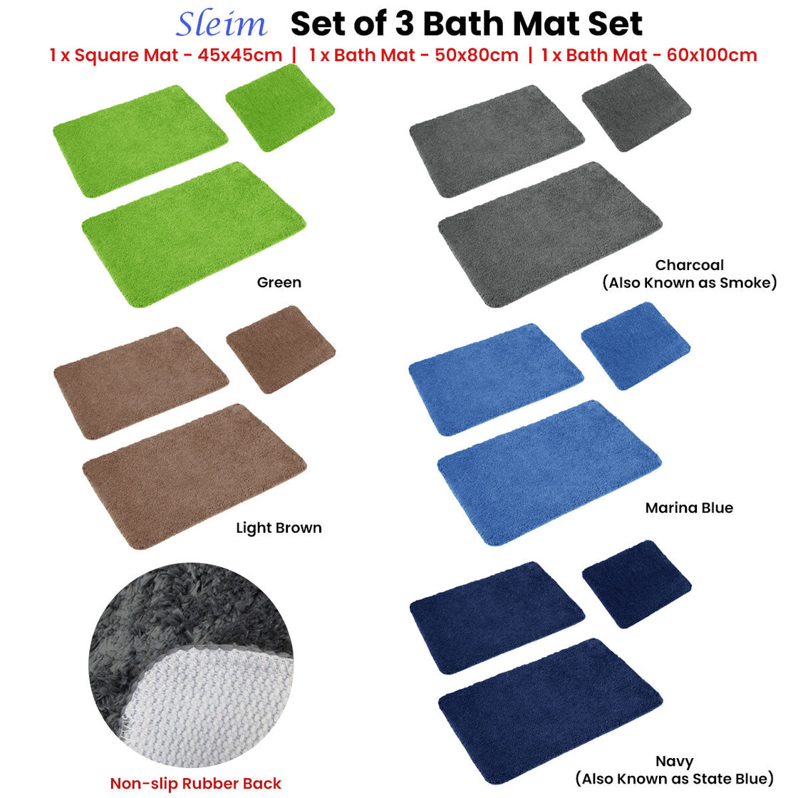 NNEDSZ Sleim Set of 3 Bath Mat Set Green-1