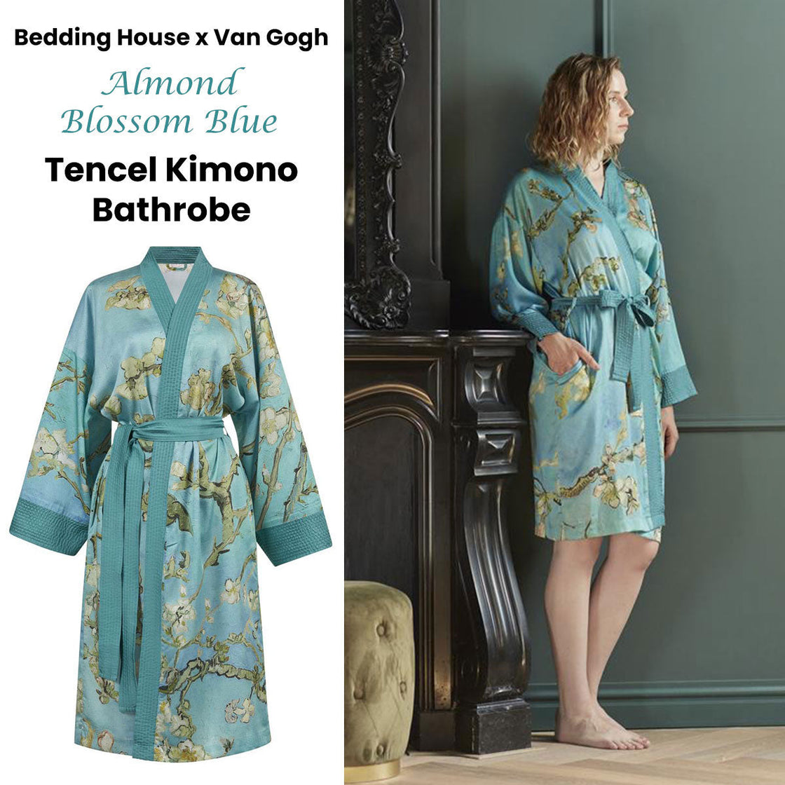 NNEDSZ Bedding House Van Gogh Almond Blossom Blue Kimono Bath Robe Small/Medium-1