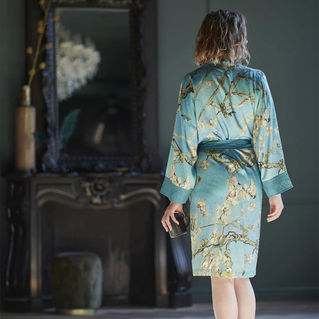 NNEDSZ Bedding House Van Gogh Almond Blossom Blue Kimono Bath Robe Small/Medium-2