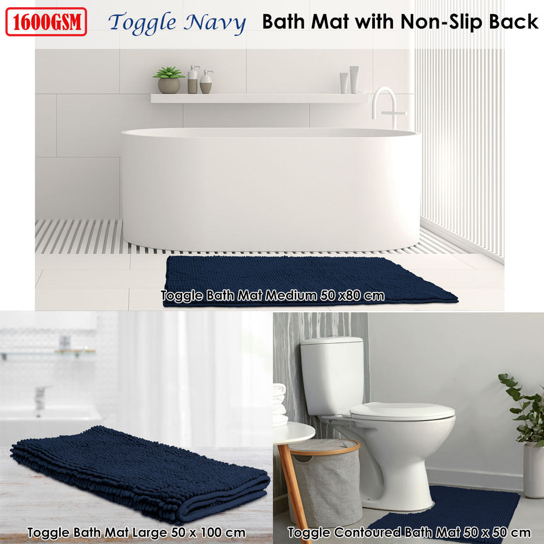 NNEDSZ Toggle Microfiber Bath Mat Large Navy-1