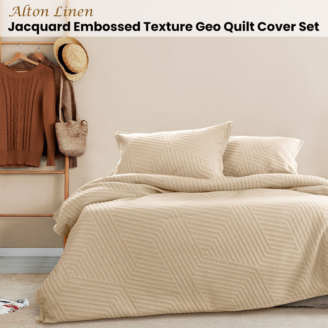 NNEDSZ Alton Linen Embossed Texture Geo Quilt Cover Set King-1