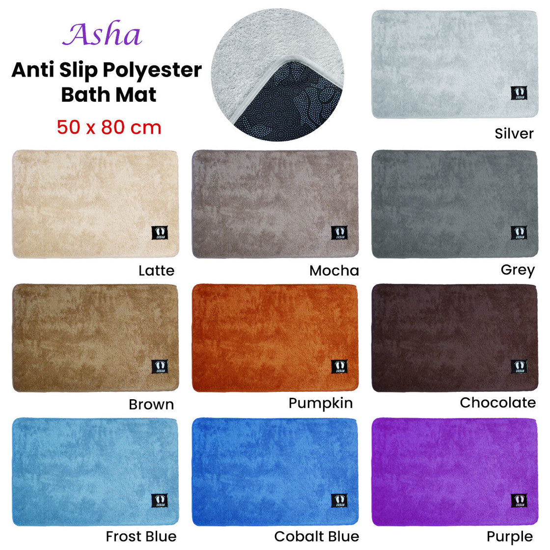 NNEDSZ Asha Anti Slip Polyester Bath Mat 50 x 80 cm Cobalt Blue-1