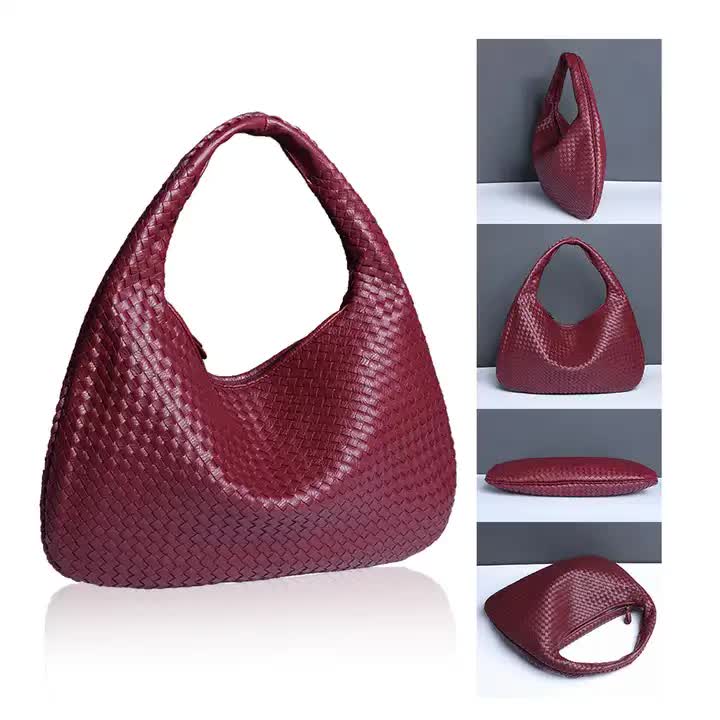 NNEDSZ Army Green Elegant Woven PU Leather Hobo Bag - Stylish Large-Capacity Shoulder Handbag for Women-4
