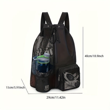 Grey Mesh Drawstring Swim Backpack with Wet Pocket - Lightweight Beach, Gym, Outdoor Sports Bag - 245g-3
