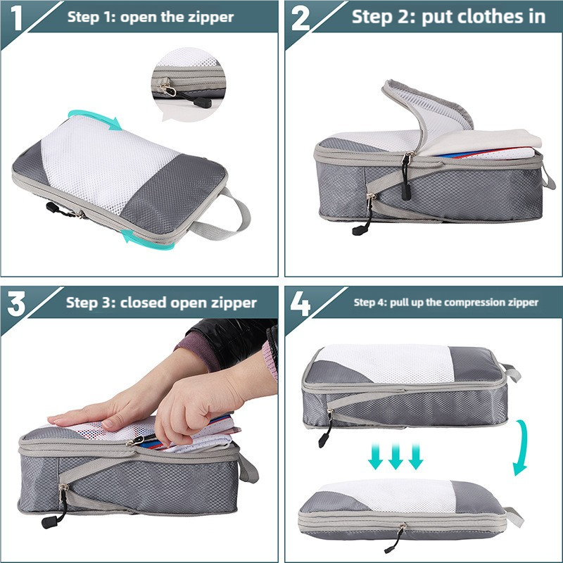 4-piece Set Off White Compression Travel Storage Bags Set, Mesh Travel Organizers for Luggage, Foldable and Space-Saving Packing Cubes-3