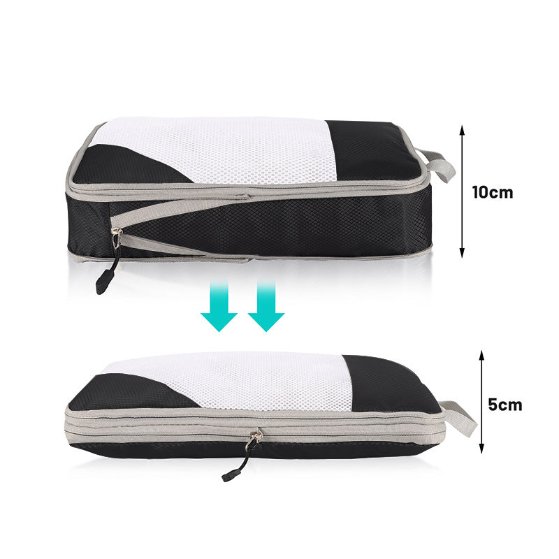 4-piece Set Off White Compression Travel Storage Bags Set, Mesh Travel Organizers for Luggage, Foldable and Space-Saving Packing Cubes-4