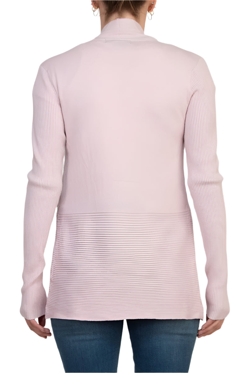 Joan Vass NY Open Front long Sleeve SharkBite Rib Detail Cardigan-2
