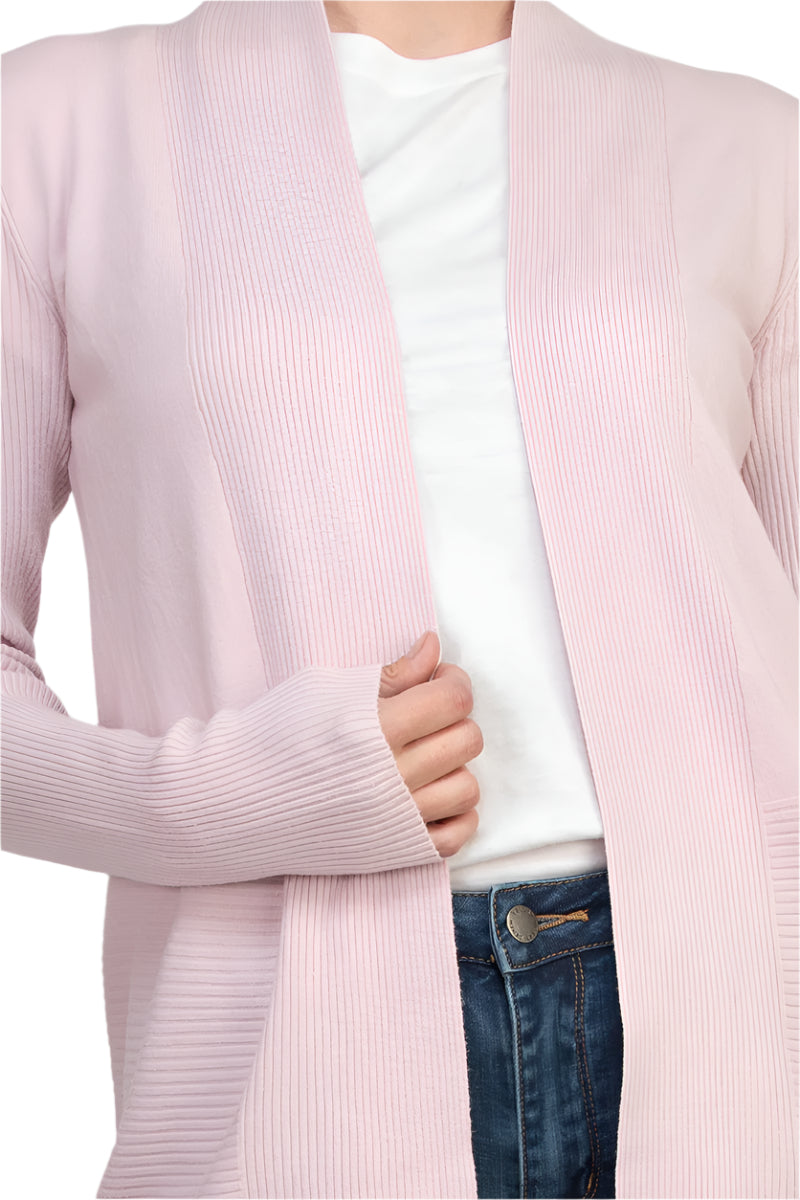 Joan Vass NY Open Front long Sleeve SharkBite Rib Detail Cardigan-3