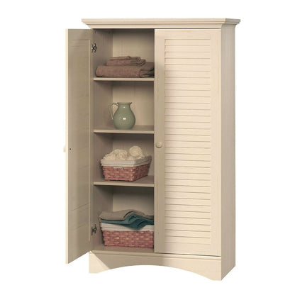 Antique White Finish Wardrobe Armoire Storage Cabinet with Louver Doors-0