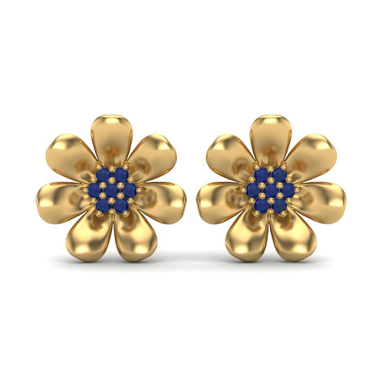 Blue Sapphire 0.40 Ct Round Floral Stud Earrings -14k Yellow Gold-0