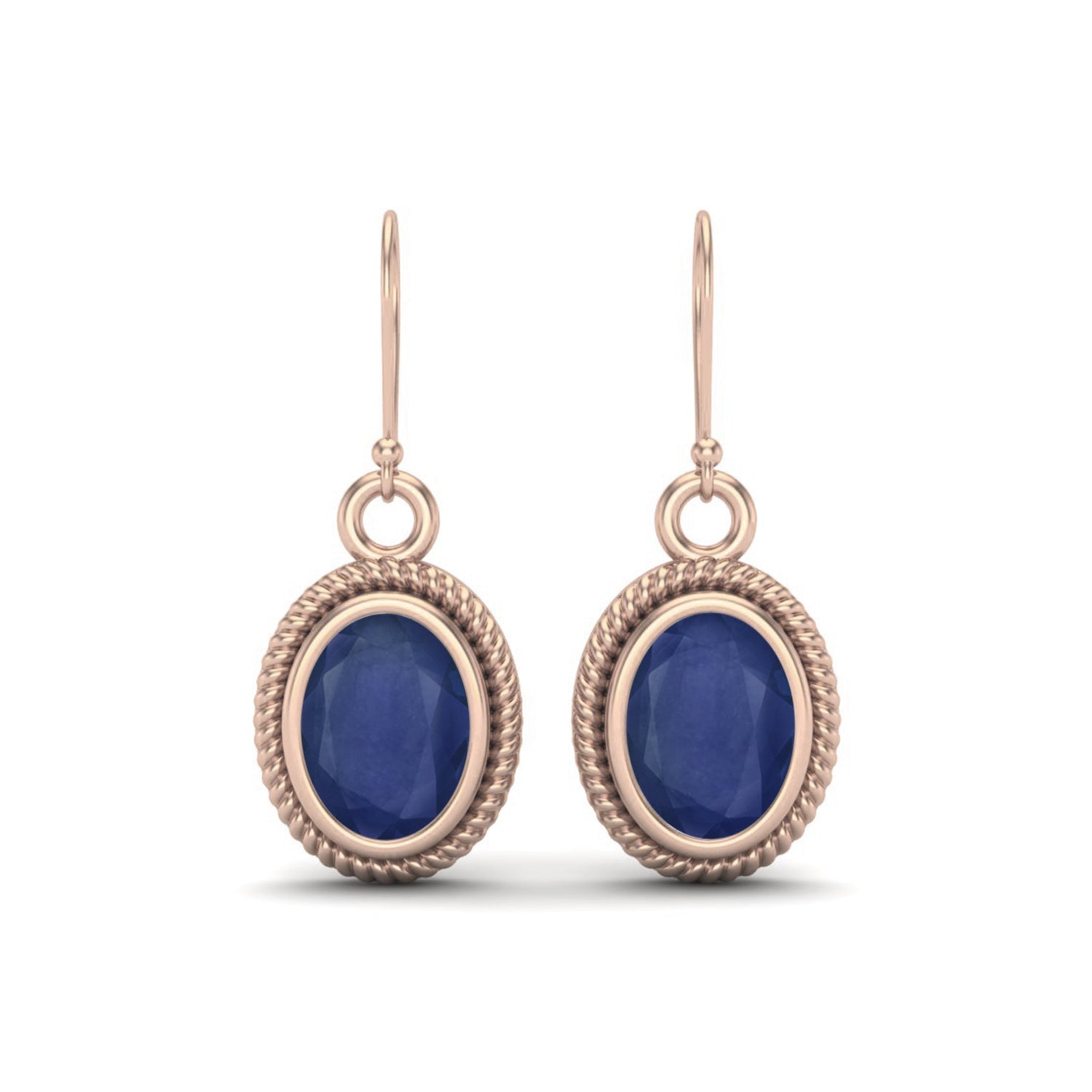 Blue Sapphire 2.00 Ct Vintage Rope Oval Drop Earrings - 14k Yellow Gold-4