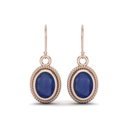 Blue Sapphire 2.00 Ct Vintage Rope Oval Drop Earrings - 14k Yellow Gold-4