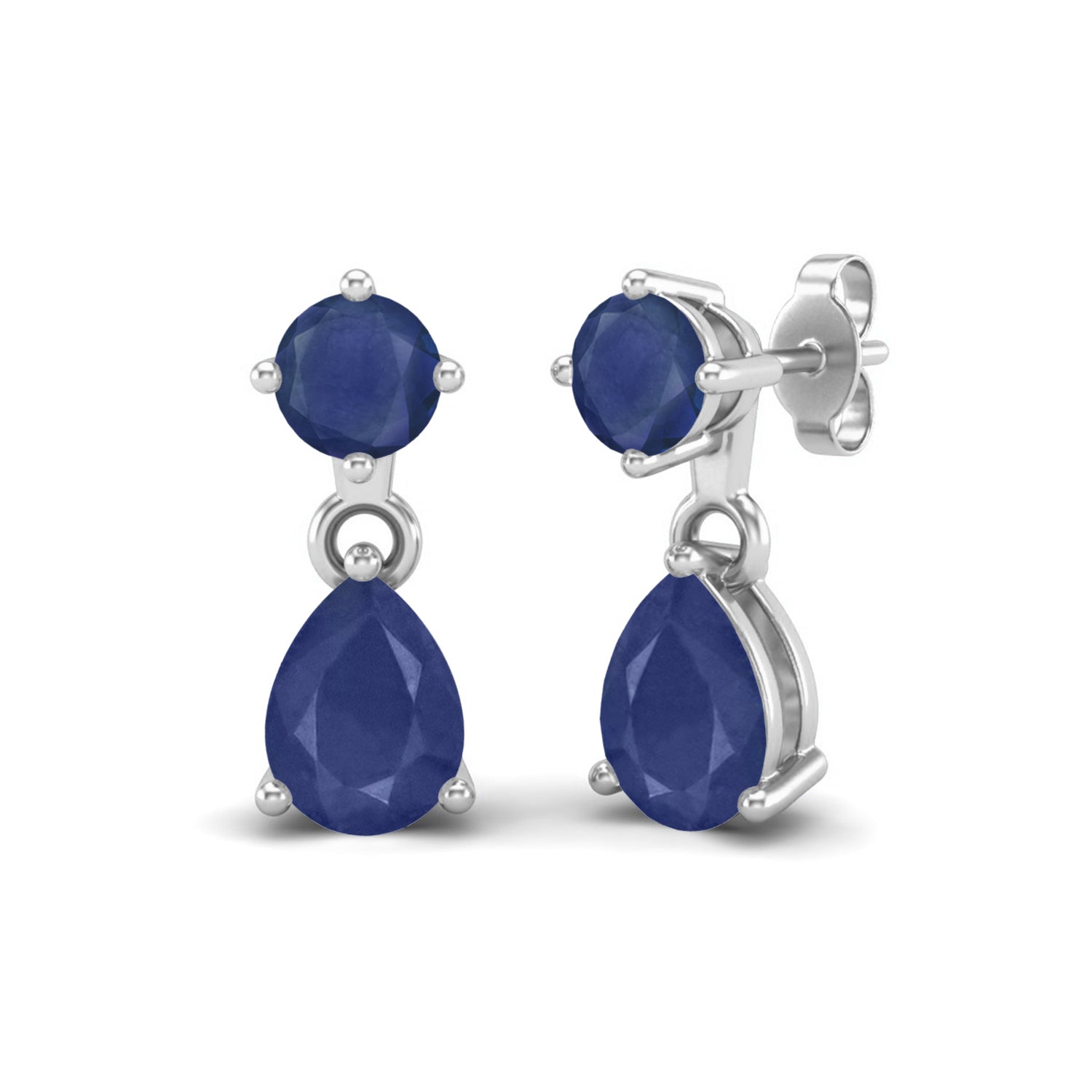 Blue Sapphire 2.08 Ct Pear Drop Dangle Earrings- 14k Yellow Gold-5