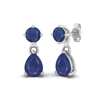 Blue Sapphire 2.08 Ct Pear Drop Dangle Earrings- 14k Yellow Gold-5