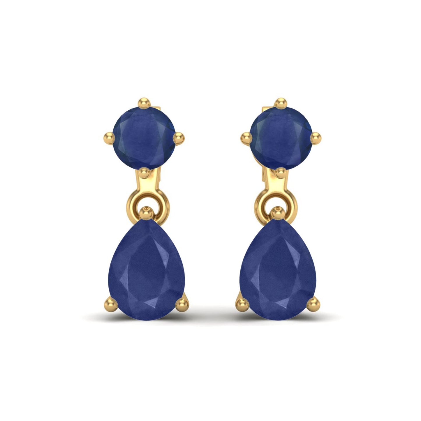 Blue Sapphire 2.08 Ct Pear Drop Dangle Earrings- 14k Yellow Gold-3