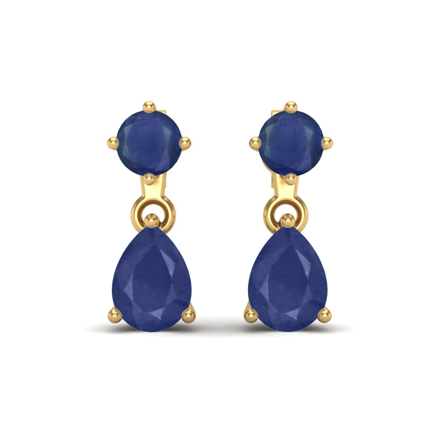 Blue Sapphire 2.08 Ct Pear Drop Dangle Earrings- 14k Yellow Gold-3