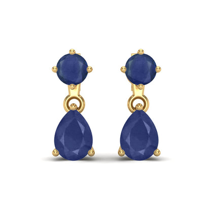 Blue Sapphire 2.08 Ct Pear Drop Dangle Earrings- 14k Yellow Gold-3