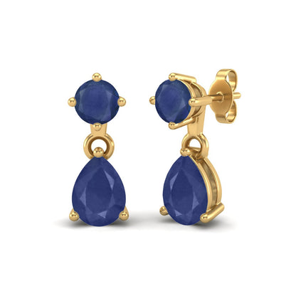Blue Sapphire 2.08 Ct Pear Drop Dangle Earrings- 14k Yellow Gold-0