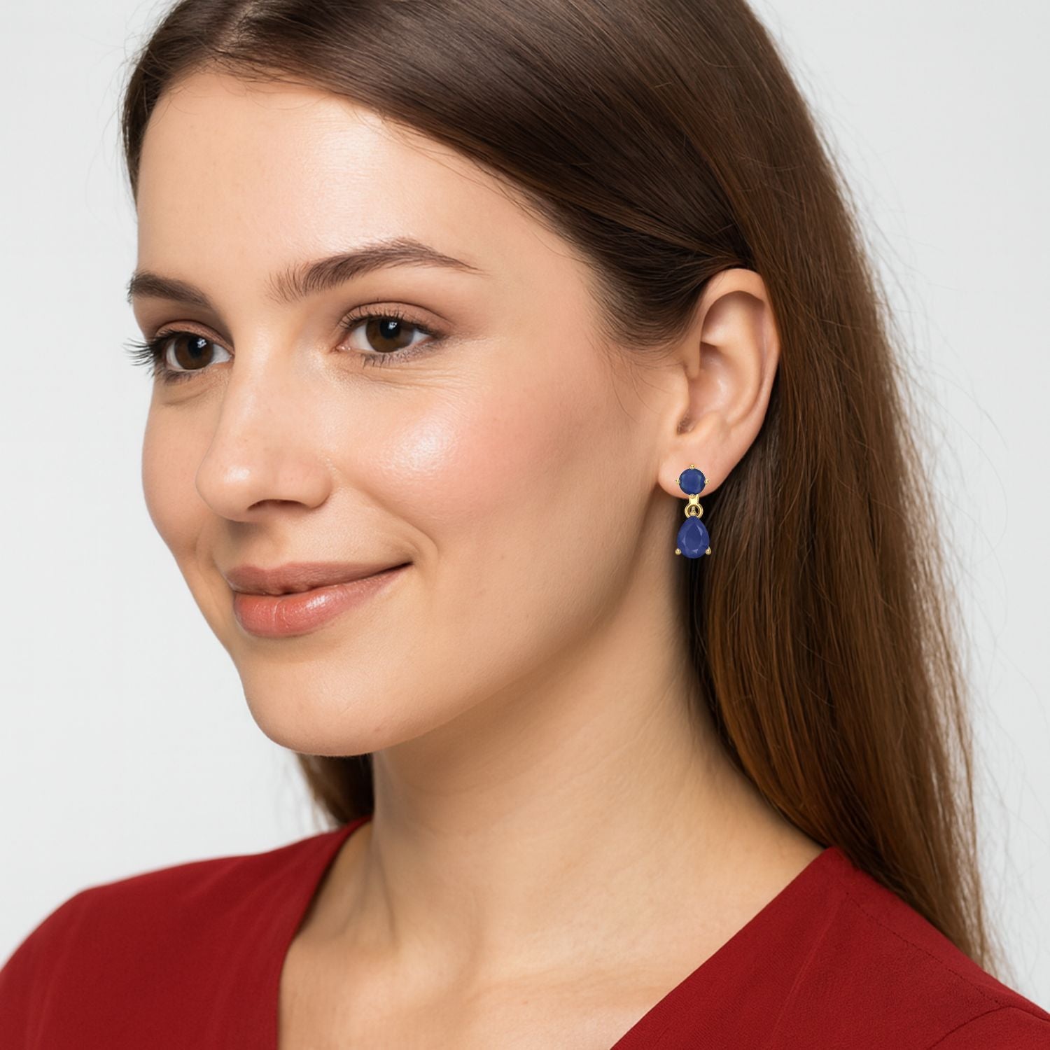 Blue Sapphire 2.08 Ct Pear Drop Dangle Earrings- 14k Yellow Gold-1