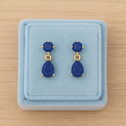 Blue Sapphire 2.08 Ct Pear Drop Dangle Earrings- 14k Yellow Gold-2