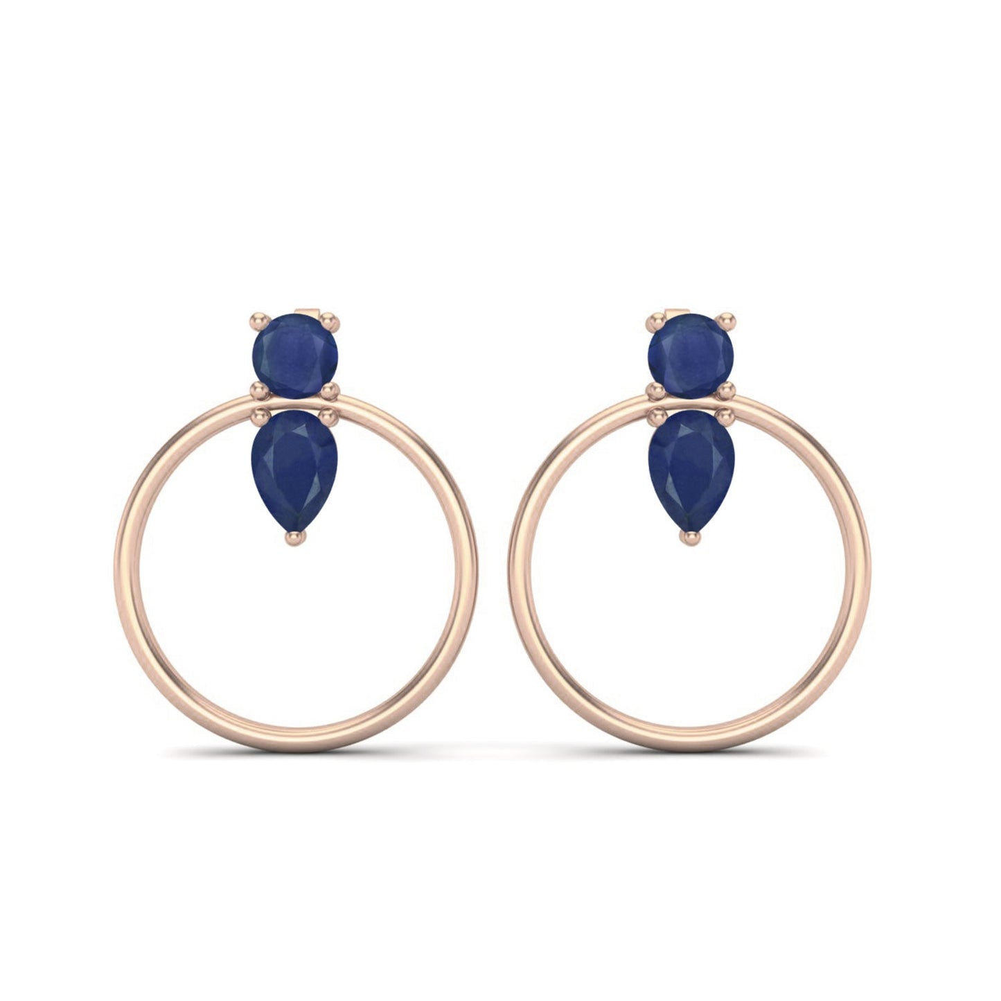 Blue Sapphire 1.52 Ct Pear Hoop Earrings - 14k Yellow Gold-3