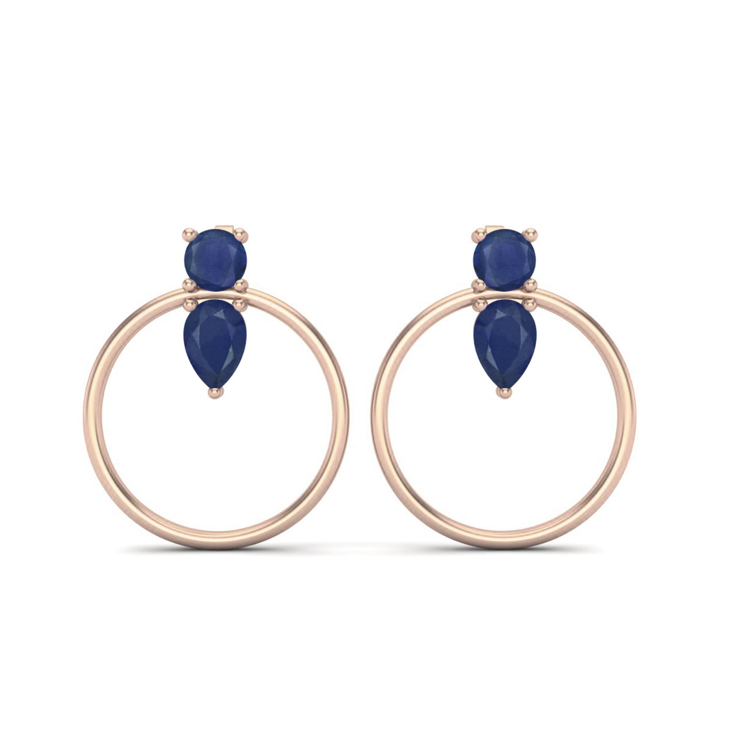 Blue Sapphire 1.52 Ct Pear Hoop Earrings - 14k Yellow Gold-3