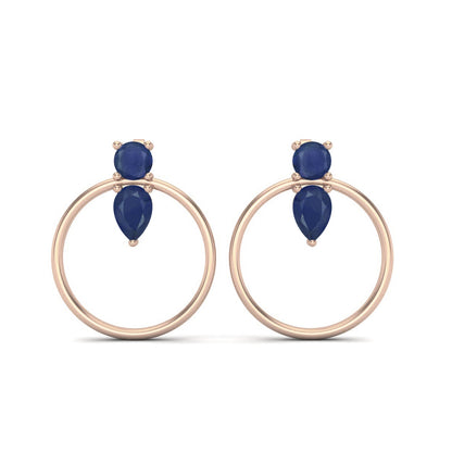 Blue Sapphire 1.52 Ct Pear Hoop Earrings - 14k Yellow Gold-3