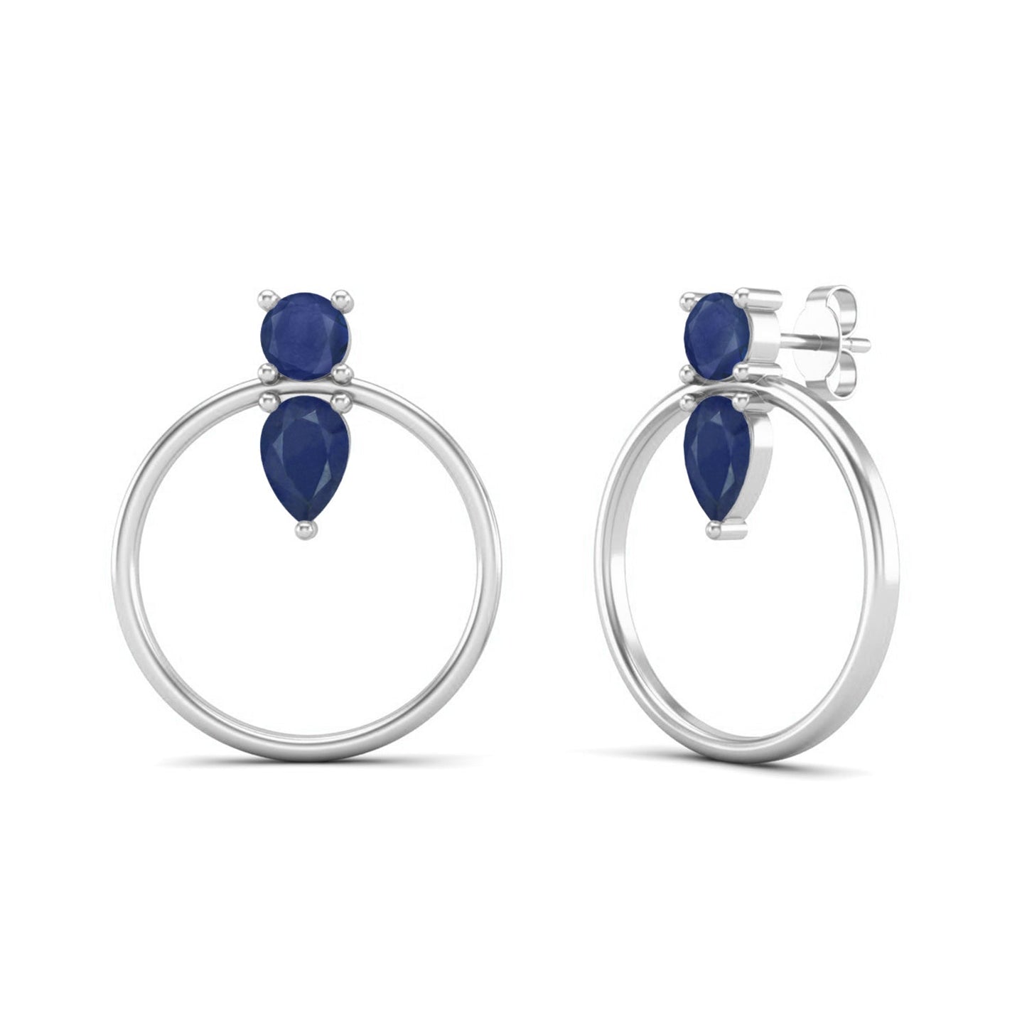 Blue Sapphire 1.52 Ct Pear Hoop Earrings - 14k Yellow Gold-5