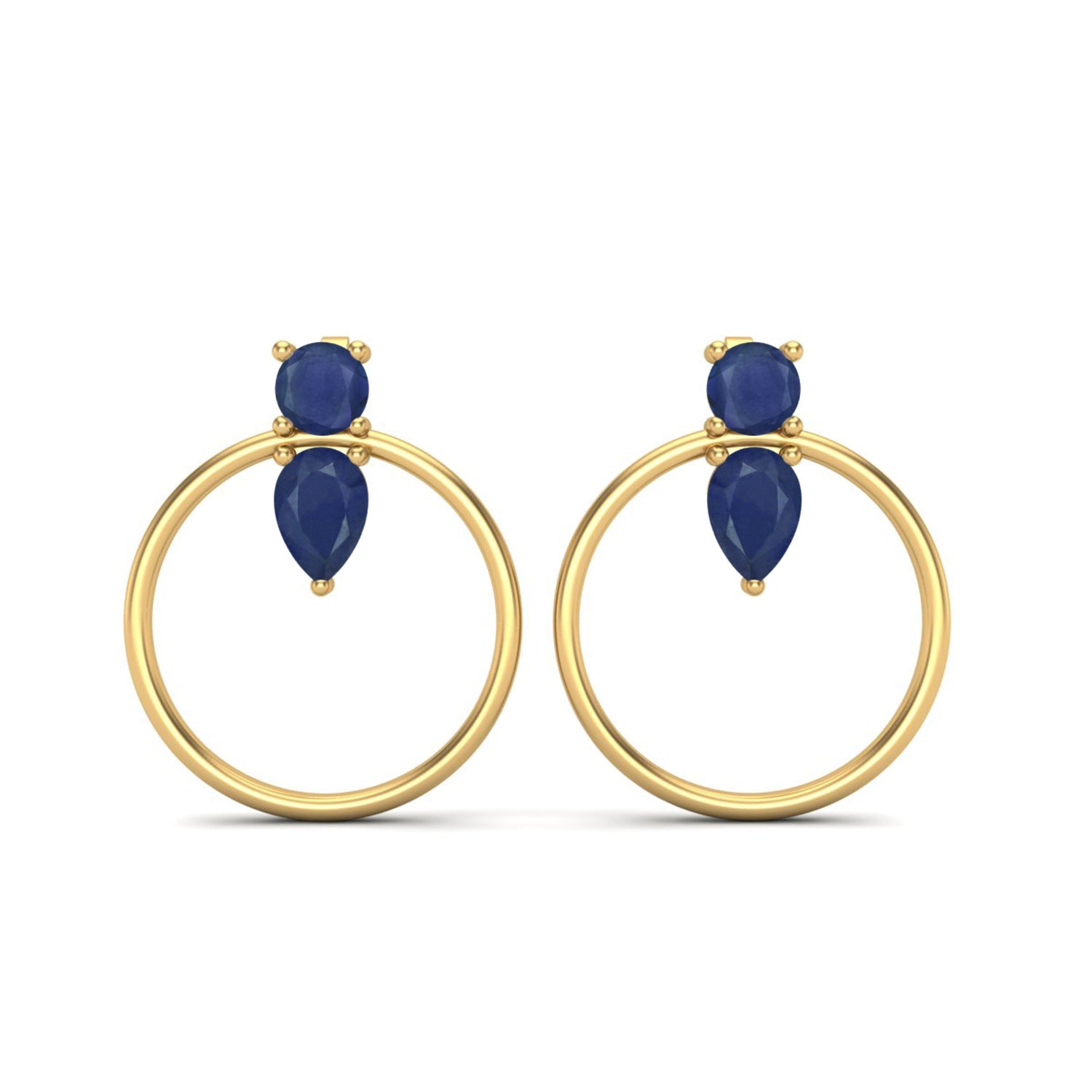 Blue Sapphire 1.52 Ct Pear Hoop Earrings - 14k Yellow Gold-0