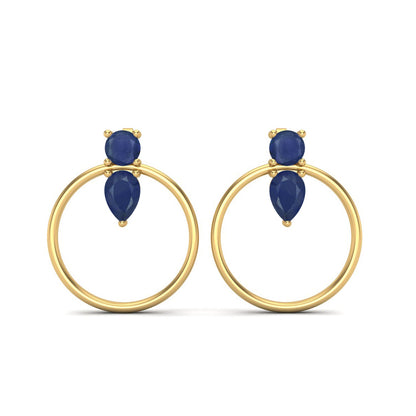 Blue Sapphire 1.52 Ct Pear Hoop Earrings - 14k Yellow Gold-0
