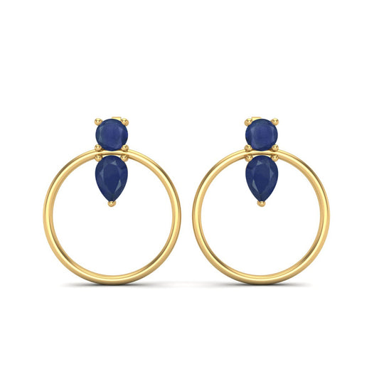 Blue Sapphire 1.52 Ct Pear Hoop Earrings - 14k Yellow Gold-0