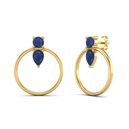 Blue Sapphire 1.52 Ct Pear Hoop Earrings - 14k Yellow Gold-2