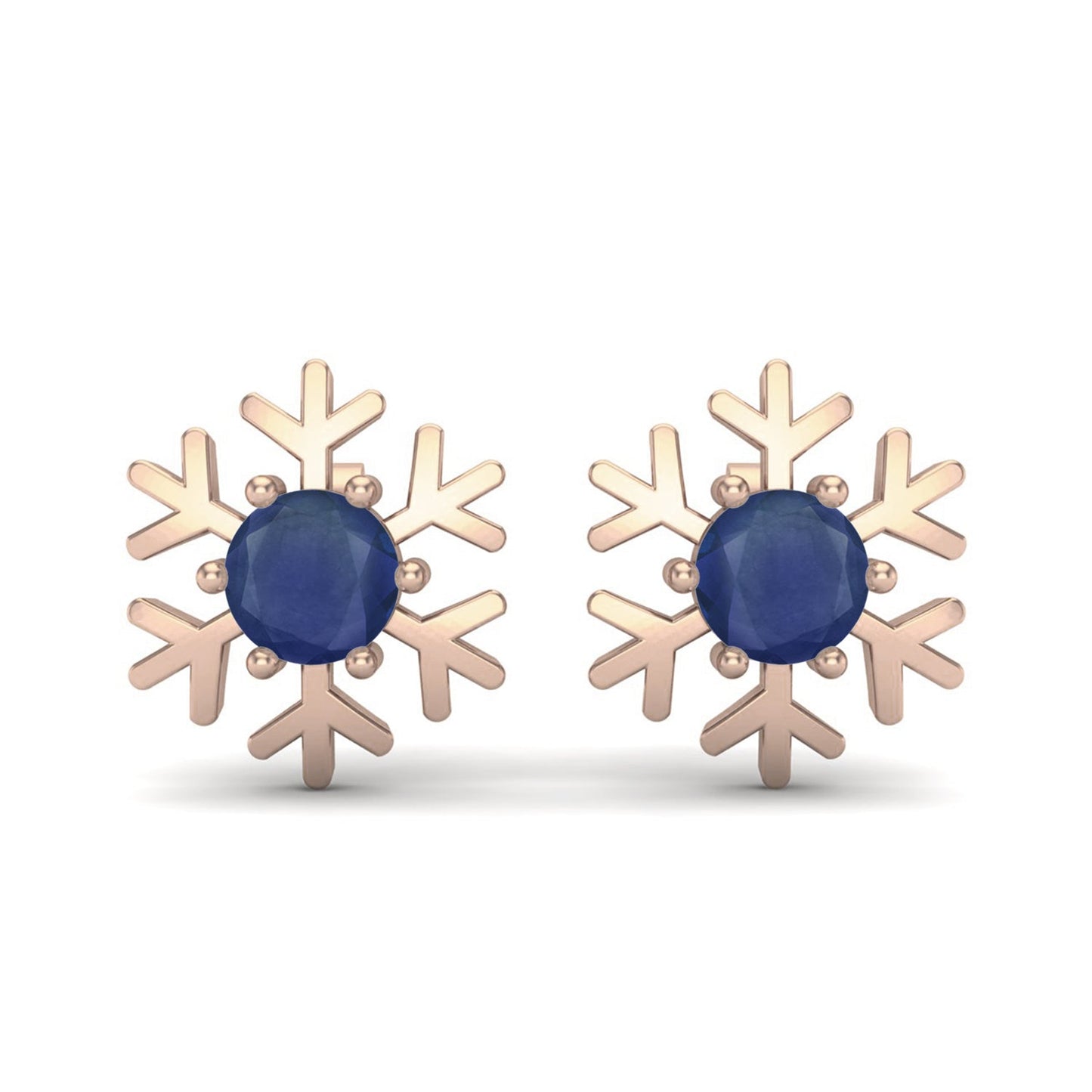 Blue Sapphire 1.30 Ct Round Snowflake Stud Earrings - 14k Yellow Gold-2
