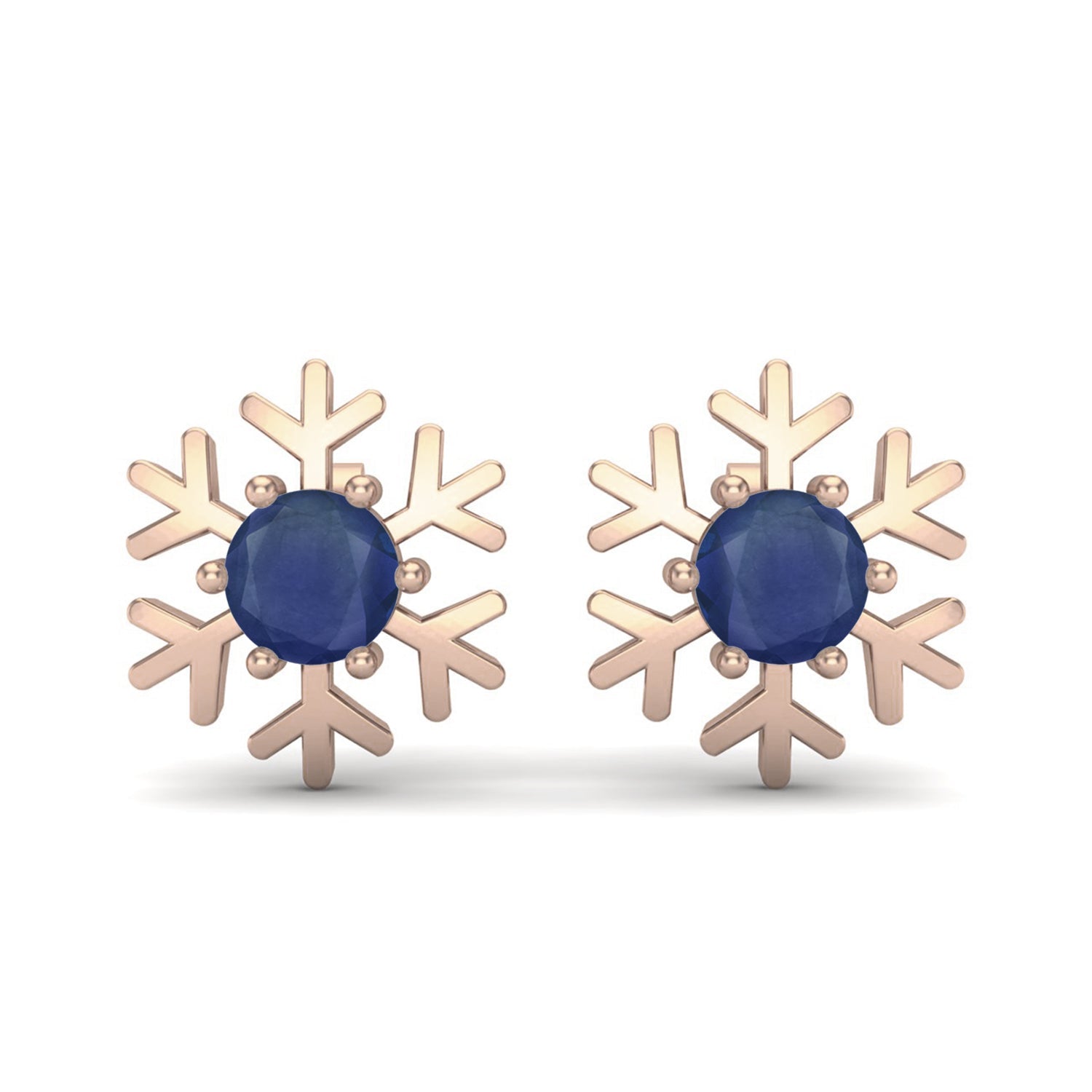Blue Sapphire 1.30 Ct Round Snowflake Stud Earrings - 14k Yellow Gold-2