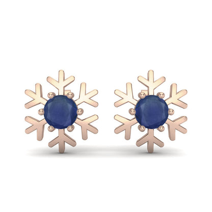 Blue Sapphire 1.30 Ct Round Snowflake Stud Earrings - 14k Yellow Gold-2