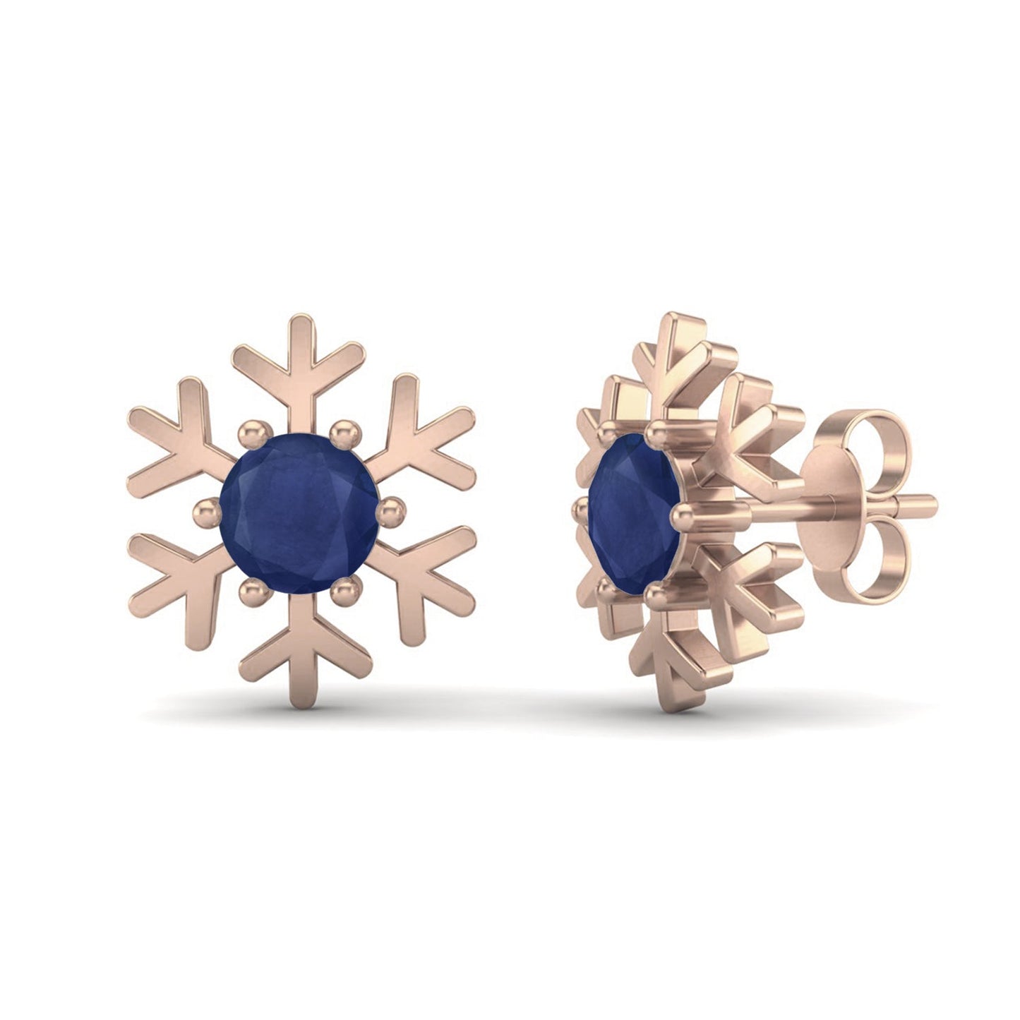 Blue Sapphire 1.30 Ct Round Snowflake Stud Earrings - 14k Yellow Gold-3