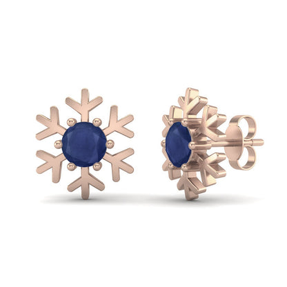 Blue Sapphire 1.30 Ct Round Snowflake Stud Earrings - 14k Yellow Gold-3