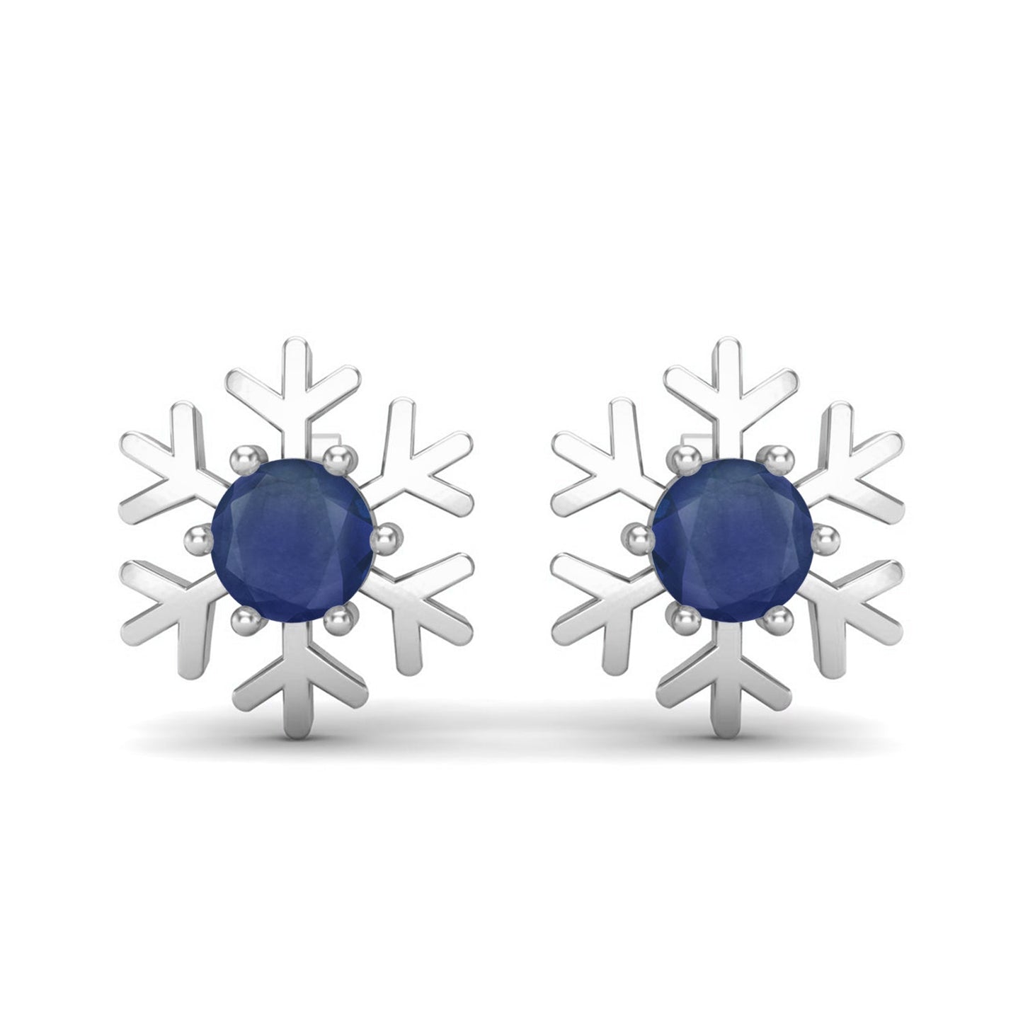 Blue Sapphire 1.30 Ct Round Snowflake Stud Earrings - 14k Yellow Gold-4