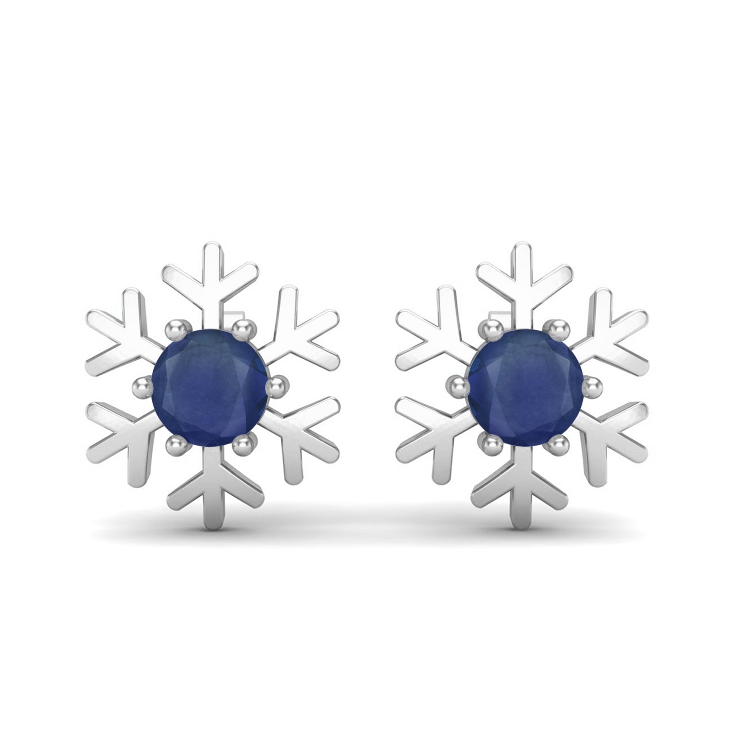 Blue Sapphire 1.30 Ct Round Snowflake Stud Earrings - 14k Yellow Gold-4