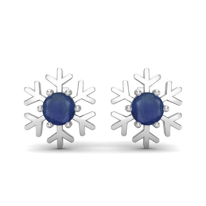 Blue Sapphire 1.30 Ct Round Snowflake Stud Earrings - 14k Yellow Gold-4