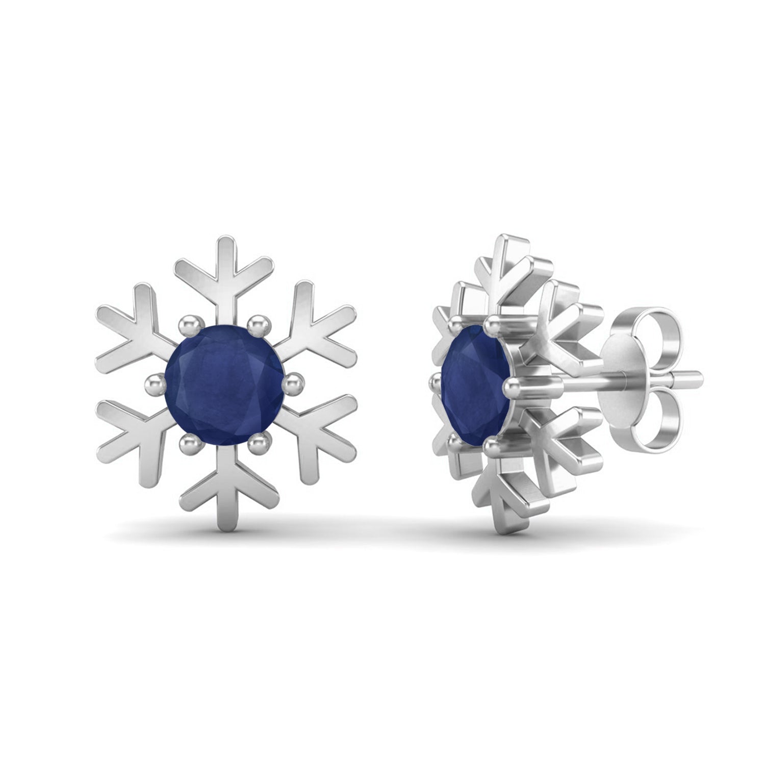 Blue Sapphire 1.30 Ct Round Snowflake Stud Earrings - 14k Yellow Gold-5
