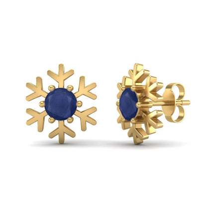Blue Sapphire 1.30 Ct Round Snowflake Stud Earrings - 14k Yellow Gold-0