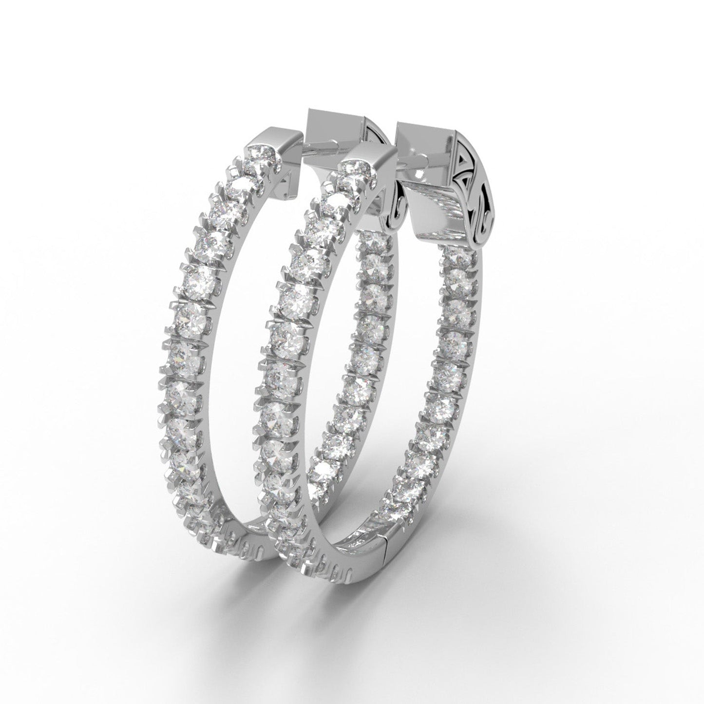 Full Eternity Moissanite Hoop Earrings with Designer Clasp –  14k Yellow Gold-4