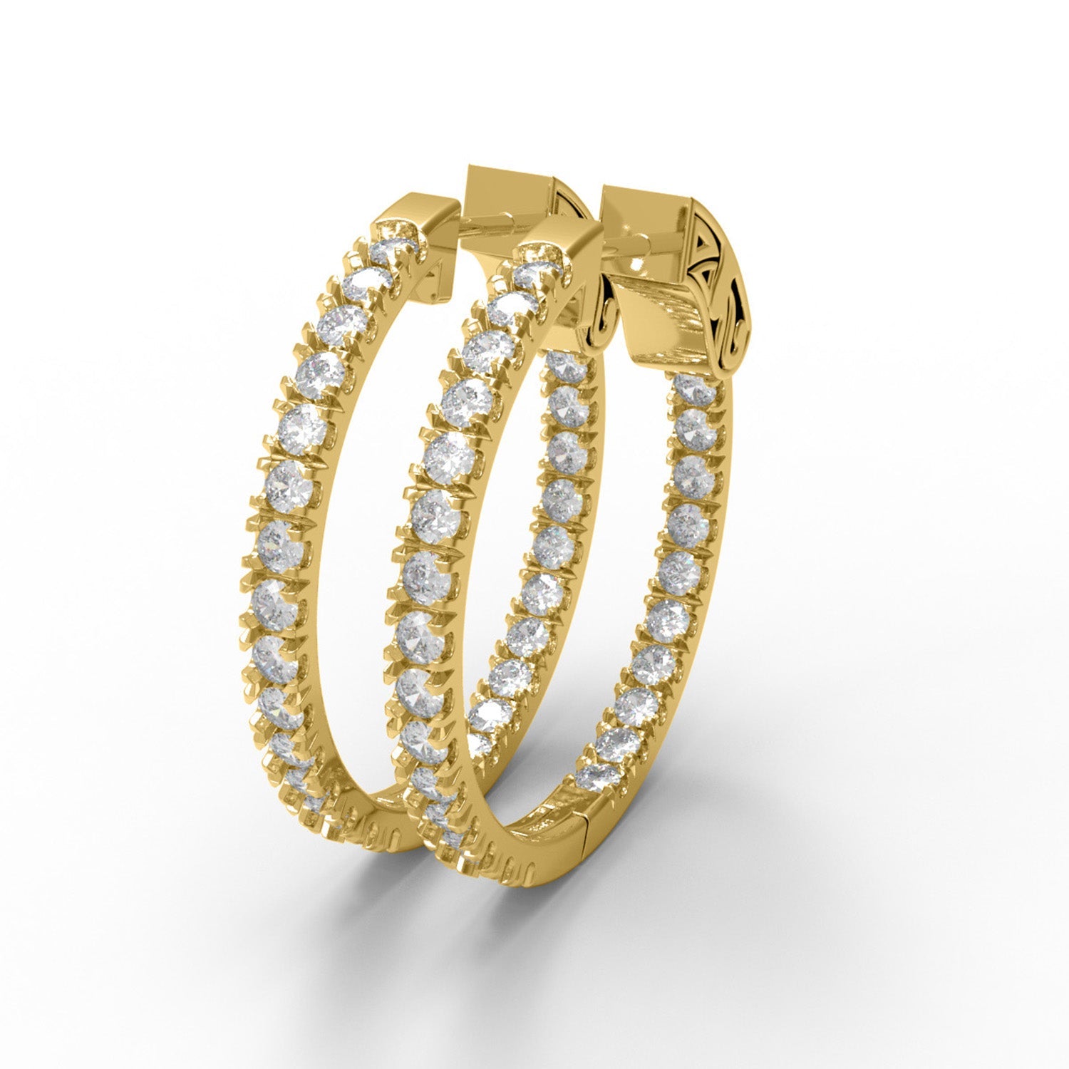 Full Eternity Moissanite Hoop Earrings with Designer Clasp –  14k Yellow Gold-2