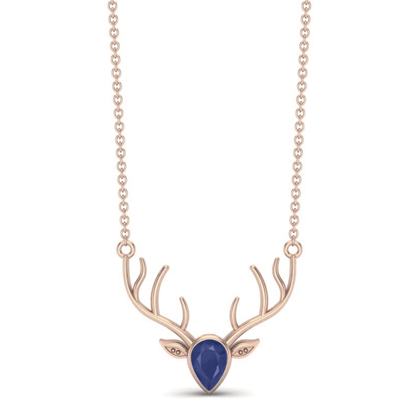Blue Sapphire Pear 1.00 Ctw Deer Antler Design Necklace – 14k Yellow Gold-2