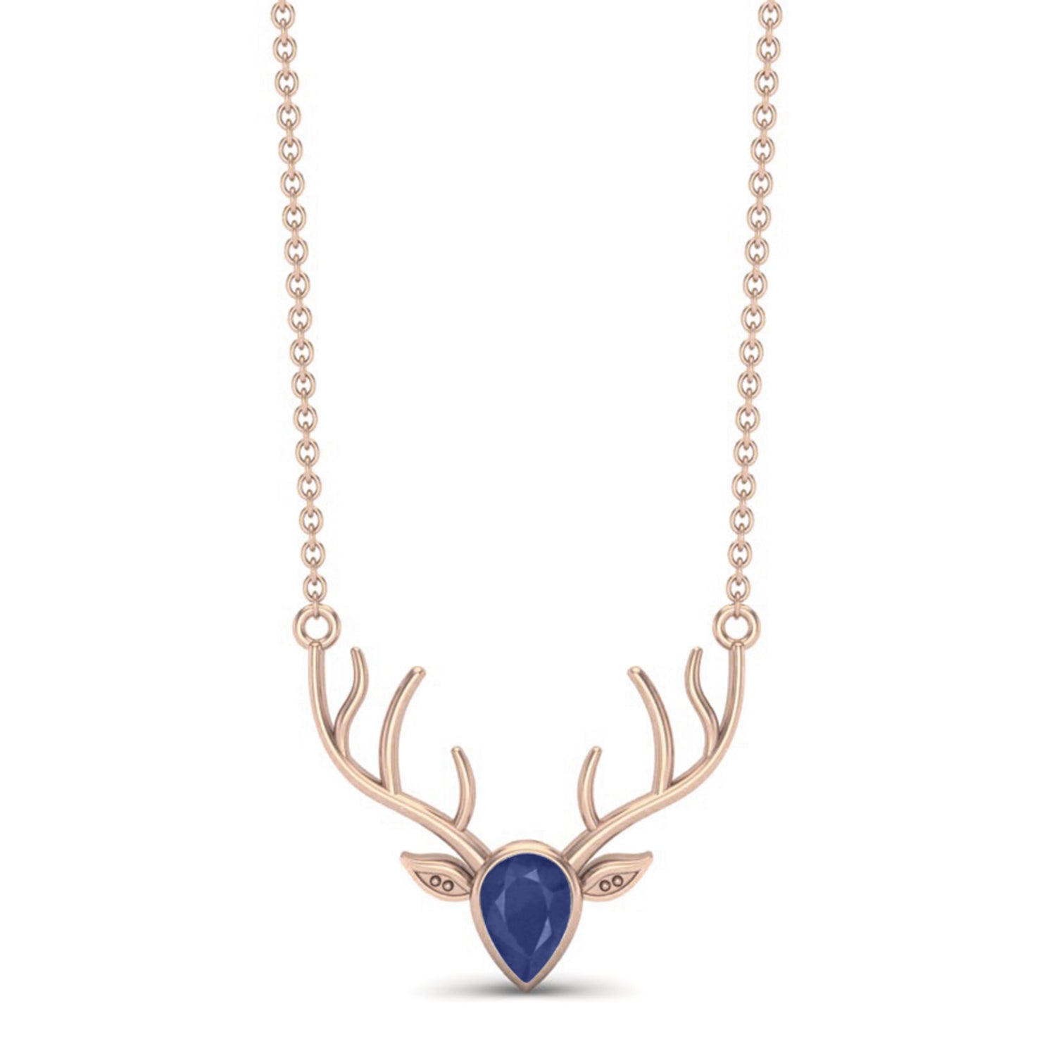 Blue Sapphire Pear 1.00 Ctw Deer Antler Design Necklace – 14k Yellow Gold-2